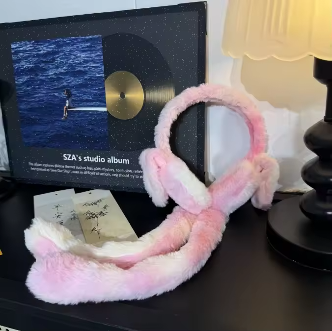 Rainbow Colorful Acrylic/Faux Wool Winter Earmuffs with Rabbit Ears-Fun Cold Protection