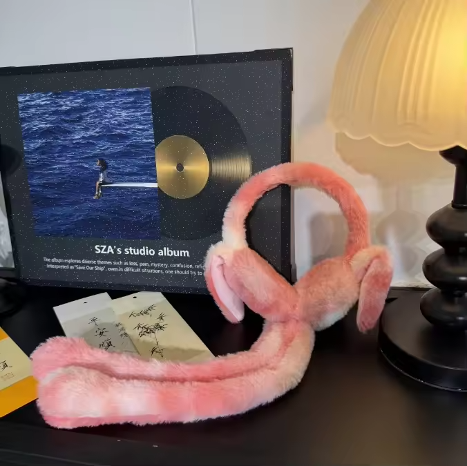 Rainbow Colorful Acrylic/Faux Wool Winter Earmuffs with Rabbit Ears-Fun Cold Protection